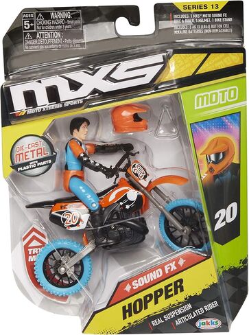 ام اكس اس مجموعة العاب موتوكروس بايك تويز موتو اكستريم سبورتس، دراجة وراكب مع اصوات اس اف اكس من جاكس باسيفيك - 20 راكب برتقالي وازرق للاطفال من سن 5 سنوات فما فوق in Kuwait