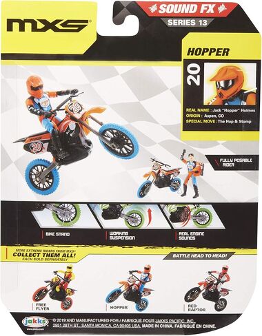 ام اكس اس مجموعة العاب موتوكروس بايك تويز موتو اكستريم سبورتس، دراجة وراكب مع اصوات اس اف اكس من جاكس باسيفيك - 20 راكب برتقالي وازرق للاطفال من سن 5 سنوات فما فوق in Kuwait