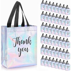 50 Pcs Valentine‘s Day Glossy Thank You Gift Bag with Handles 8 x 4 x 10 Inch Non Woven Reusable Gift Bags with Glossy Finish for Wedding Birthday Parties Engagements Anniversaries Holiday(Gold)