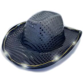 winvin Led Hat Cowboy Sequin Party Cap Flashing Light Up Dance Party Cowboy For Birthday Wedding Festival Party Halloween in Saudi Arabia