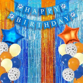 Blue Dog Birthday Party Supplies - 2Packs Blue Dog Foil Fringe Curtains, 1Pack Blue Dog Birthday Banner & 22pcs Blue Dog Themed Party Balloons, Photo Booth Props for Blue Dog Theme Party Decoration