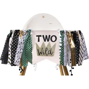Two Wild Highchair Banner - Safari Jungle Highchair Banner 2nd Birthday Boy,Woodland Birthday High Chair Banner 2nd Birthday Boy,Jungle Safari Party Decor for Birthday, 1st Birthday Party Photo Props (Two Wild Banner) in Kuwait