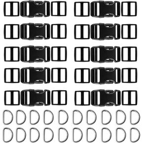 Plastic Buckle clips 10 Set, 1 inch Quick Release Buckle Dual Adjustable 10 Pack, Tri-glide Slide Clip 20 PCS, Metal D Rings 20 PCS, Heavy Duty Strap Buckle for Luggage Pet Collar Backpack Repairing in Saudi Arabia