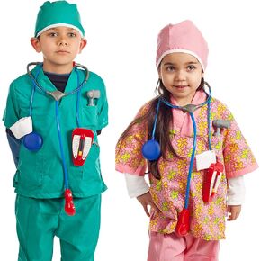IQ Toys Doctor and Nurse Role Play Dress Up Costume Set Pretend Play for Kids Boys and Girls with 2 Sets of 7 Accessories Including Stethoscopes and Medical Kit Doctor's Equipment