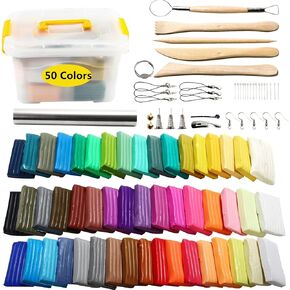 Polymer Clay 50 Colors, POZEAN Modeling Clay Kit DIY Oven Bake Clay with Sculpting Tools, Accessories and Portable Storage Box, for Kids/Adults/Beginners