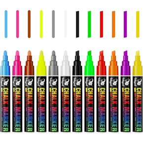 WISYOK Colored Chalk Markers 12 pcs, 12 Color Dry Erase Marker Pens, 6mm for Chalkboards Signs, Car Windows, Blackboards, Glass in Kuwait