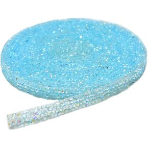 5 Yard Crystal AB Hotfix Rhinestone Ribbon Sparkling Iron On Rhinestone Ribbon Resin Mesh Wrap Roll Bling Arts Crafts Event Decorations (5 Yard, Blue Zircon AB)