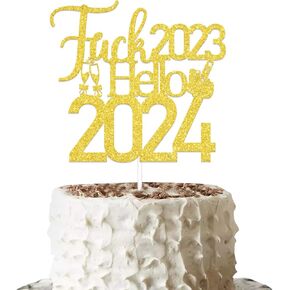 Hello 2024 Cake Topper Gold Glitter، سنة جديدة سعيدة 2024 كعكة توبر، هتاف إلى 2024 كعكة توبر، عيد ميلاد سعيد كعكة الزينة، ترحيب 2024 كعكة توبر، زينة حفلة ليلة رأس السنة الجديدة