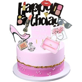 Weenkeey 17 PCS Makeup Cupcake Toppers Cosmetics Theme Happy Birthday Cake Toppers Lipstick Perfume Bottle High Heels Cake Picks for Bridal Shower Girls Birthday Party