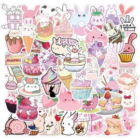 ملصقات أرنب وردي لطيف لزجاجة المياه، 50 قطعة للأطفال والمراهقين والبنات الكرتونية والحلوى وملصقات أرنب الطعام، ملصقات من الفينيل لأجهزة الكمبيوتر المحمول، والمجلات، ودفتر القصاصات، ولوح التزلج in Kuwait