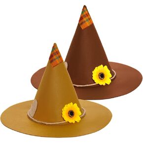 2 عبوة من قبعات فزاعة من اللباد، قبعة ساحرة على شكل عباد الشمس فينجيك اكسسوارات زي الفزاعة لمستلزمات الهالوين التنكرية، بني فاتح وبني داكن in Kuwait