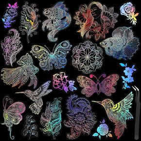 170 Pcs Holographic Stickers, Large Size Glitter Stickers for Resin Craft, Vintage Butterfly Stickers with Tweezer Transparent Waterproof Stickers for Scrapbooking, Laptops, Water Bottles in Kuwait