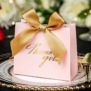 yoption 50pcs حفل زفاف لصالح صناديق، خمر صناديق حلوى الزفاف أكياس الشوكولاته علاج علب الهدايا مع أشرطة لحفل الزفاف دش حفلة عيد ميلاد الديكور (الوردي) in Kuwait