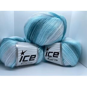 خيوط ثلج بيكاسو 3 عبوات - رغوة البحر - أكوا شاحب، أزرق، أبيض غامض مع لمعان رقيق، 3x125 ياردة (3x115 متر) 3x1.76 أونصة (3x50 جرام) in Kuwait