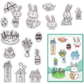 Easter Gnomes Clear Stamps for Card Making and Journaling, Happy Easter Bunny Eggs Rubber Stamps Holiday Words Stamps for Scrapbooking DIY Cards Album Crafts Supplies