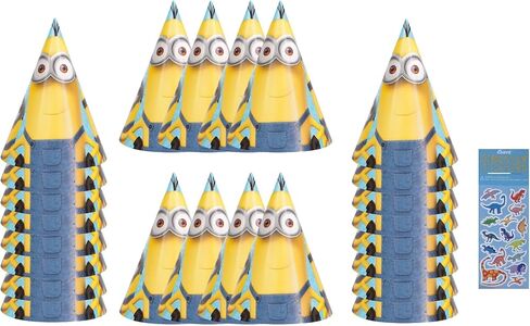 Unique Despicable Me Birthday Party Supplies Favor Bundle Pack includes 24 Party Hats and 1 Dinosaur Sticker Sheet in Saudi Arabia