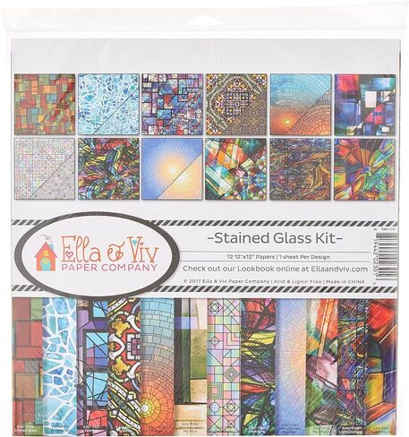 Ella & Viv by Reminisce (ELLLX) Stained Glass Scrapbook Collection Kit, Multicolor, 12x12 inches in Saudi Arabia