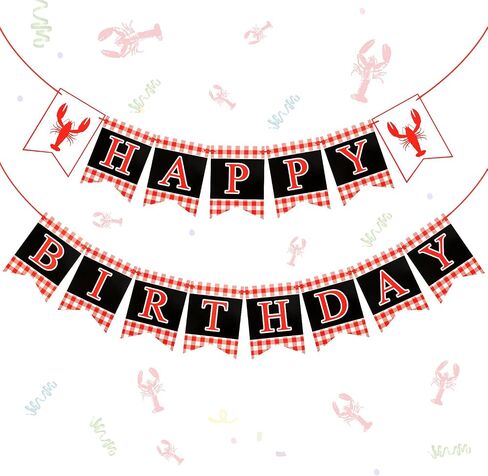 2 Pcs Crawfish Theme Happy Birthday Party Banner Red White Black Birthday Party Supplies for Kids and Adults Birthday Party Decorations Crawfish Party Supplies Decoration in Saudi Arabia