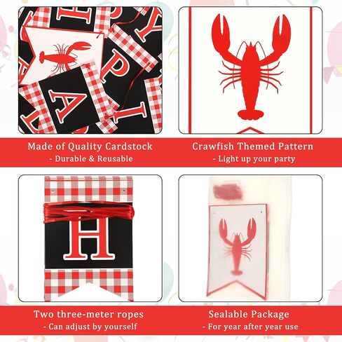 2 Pcs Crawfish Theme Happy Birthday Party Banner Red White Black Birthday Party Supplies for Kids and Adults Birthday Party Decorations Crawfish Party Supplies Decoration in Saudi Arabia