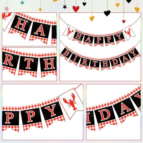 2 Pcs Crawfish Theme Happy Birthday Party Banner Red White Black Birthday Party Supplies for Kids and Adults Birthday Party Decorations Crawfish Party Supplies Decoration in Saudi Arabia