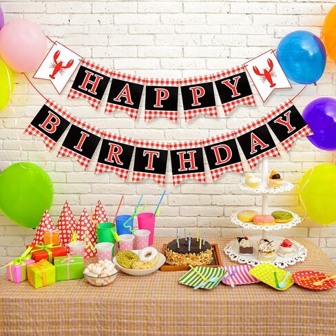 2 Pcs Crawfish Theme Happy Birthday Party Banner Red White Black Birthday Party Supplies for Kids and Adults Birthday Party Decorations Crawfish Party Supplies Decoration in Saudi Arabia