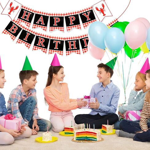 2 Pcs Crawfish Theme Happy Birthday Party Banner Red White Black Birthday Party Supplies for Kids and Adults Birthday Party Decorations Crawfish Party Supplies Decoration in Saudi Arabia