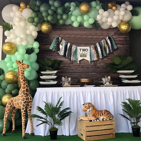Two Wild Highchair Banner - Safari Jungle Highchair Banner 2nd Birthday Boy,Woodland Birthday High Chair Banner 2nd Birthday Boy,Jungle Safari Party Decor for Birthday, 1st Birthday Party Photo Props (Two Wild Banner) in Kuwait