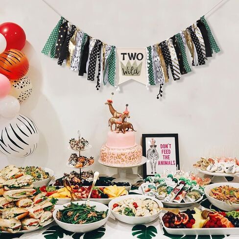 Two Wild Highchair Banner - Safari Jungle Highchair Banner 2nd Birthday Boy,Woodland Birthday High Chair Banner 2nd Birthday Boy,Jungle Safari Party Decor for Birthday, 1st Birthday Party Photo Props (Two Wild Banner) in Kuwait