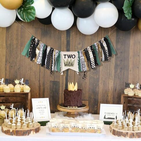 Two Wild Highchair Banner - Safari Jungle Highchair Banner 2nd Birthday Boy,Woodland Birthday High Chair Banner 2nd Birthday Boy,Jungle Safari Party Decor for Birthday, 1st Birthday Party Photo Props (Two Wild Banner) in Kuwait