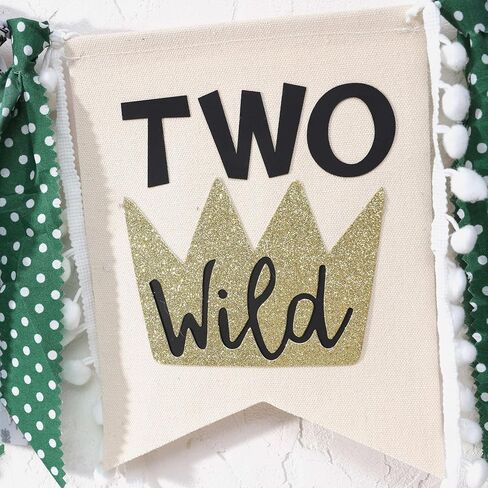 Two Wild Highchair Banner - Safari Jungle Highchair Banner 2nd Birthday Boy,Woodland Birthday High Chair Banner 2nd Birthday Boy,Jungle Safari Party Decor for Birthday, 1st Birthday Party Photo Props (Two Wild Banner) in Kuwait