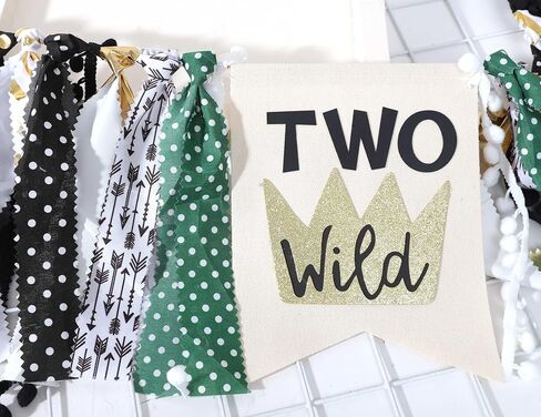 Two Wild Highchair Banner - Safari Jungle Highchair Banner 2nd Birthday Boy,Woodland Birthday High Chair Banner 2nd Birthday Boy,Jungle Safari Party Decor for Birthday, 1st Birthday Party Photo Props (Two Wild Banner) in Kuwait