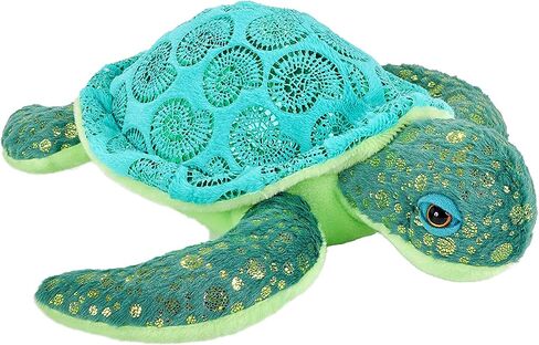WILD REPUBLIC Sea Turtle, Foilkins Junior, Stuffed Animal, 8 inches, Gift for Kids, Plush Toy, Fill is Spun Recycled Water Bottles in Saudi Arabia