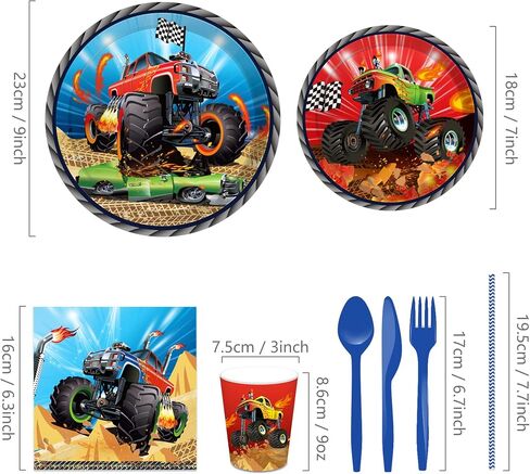 CC HOME Truck Party Themed Party Supplies Pack Monster Truck Party Decorations Truck Party Pack- Serves 16 - Includes Truck Party Plates Cups Napkins in Saudi Arabia