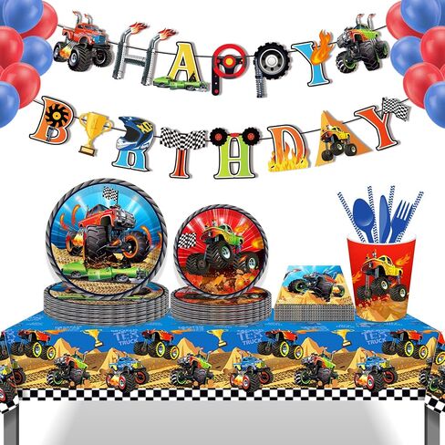 CC HOME Truck Party Themed Party Supplies Pack Monster Truck Party Decorations Truck Party Pack- Serves 16 - Includes Truck Party Plates Cups Napkins in Saudi Arabia