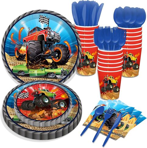 CC HOME Truck Party Themed Party Supplies Pack Monster Truck Party Decorations Truck Party Pack- Serves 16 - Includes Truck Party Plates Cups Napkins in Saudi Arabia