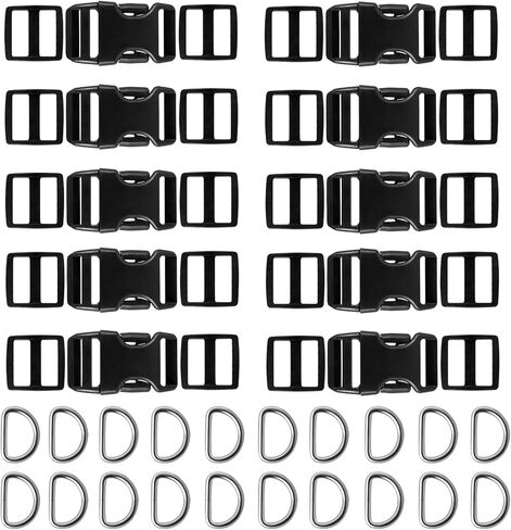 Plastic Buckle clips 10 Set, 1 inch Quick Release Buckle Dual Adjustable 10 Pack, Tri-glide Slide Clip 20 PCS, Metal D Rings 20 PCS, Heavy Duty Strap Buckle for Luggage Pet Collar Backpack Repairing in Saudi Arabia