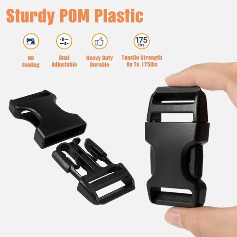 Plastic Buckle clips 10 Set, 1 inch Quick Release Buckle Dual Adjustable 10 Pack, Tri-glide Slide Clip 20 PCS, Metal D Rings 20 PCS, Heavy Duty Strap Buckle for Luggage Pet Collar Backpack Repairing in Saudi Arabia
