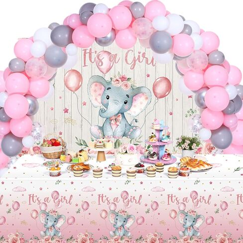 Baby Shower Party Decorations 121 Pieces Elephant Party Supplies Include Backdrop Banner Balloons Tablecloth and Cake Toppers for Baby Shower Gender Reveal Elephant Theme Birthday Party (Boy Style) in Kuwait