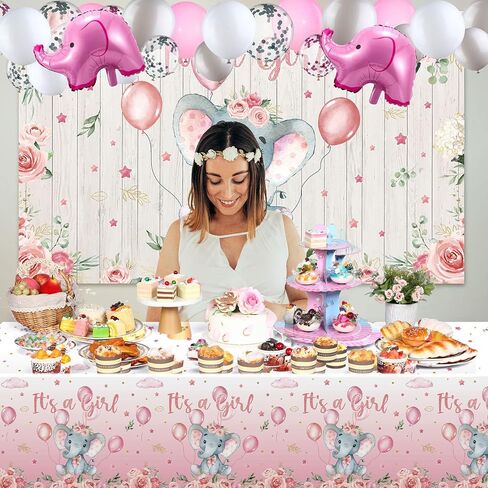 Baby Shower Party Decorations 121 Pieces Elephant Party Supplies Include Backdrop Banner Balloons Tablecloth and Cake Toppers for Baby Shower Gender Reveal Elephant Theme Birthday Party (Boy Style) in Kuwait