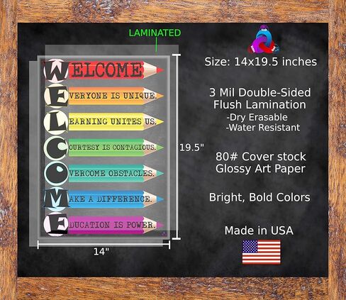 ملصق ترحيب وقواعد الفصل - مغلفة، مقاس 14 × 19.5 انش - ديكورات الفصول الدراسية للعودة إلى المدرسة، ملصقات تعليمية، لوازم المعلمين لرياض الأطفال والابتدائية والثانوية in Kuwait