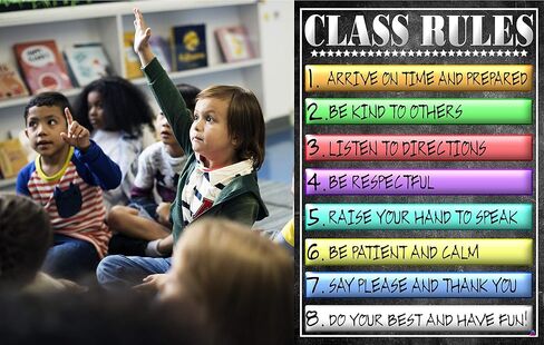 ملصق ترحيب وقواعد الفصل - مغلفة، مقاس 14 × 19.5 انش - ديكورات الفصول الدراسية للعودة إلى المدرسة، ملصقات تعليمية، لوازم المعلمين لرياض الأطفال والابتدائية والثانوية in Kuwait