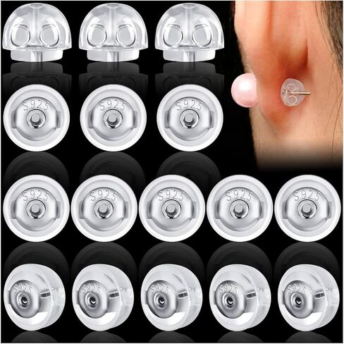 16 قطعة من حلقات الاقراط من الفضة عيار 925 للاقراط من السيليكون، قفل امن للاذنين المتدلية، لا تسبب الحساسية ومريحة للبالغين والاطفال in Kuwait