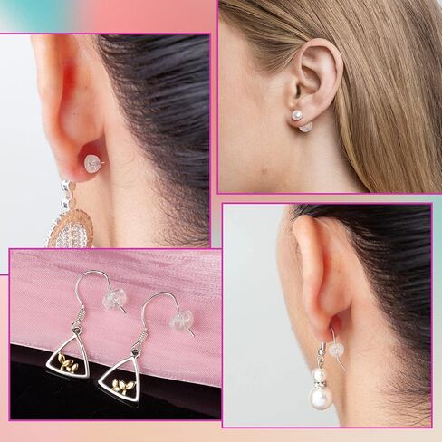 16 قطعة من حلقات الاقراط من الفضة عيار 925 للاقراط من السيليكون، قفل امن للاذنين المتدلية، لا تسبب الحساسية ومريحة للبالغين والاطفال in Kuwait