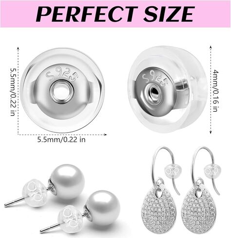 16 قطعة من حلقات الاقراط من الفضة عيار 925 للاقراط من السيليكون، قفل امن للاذنين المتدلية، لا تسبب الحساسية ومريحة للبالغين والاطفال in Kuwait