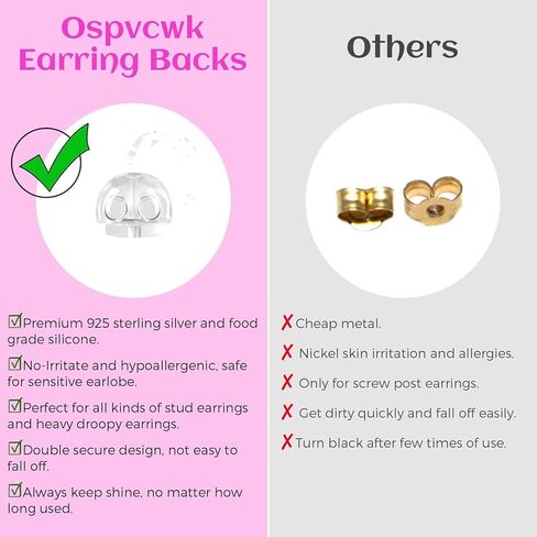 16 قطعة من حلقات الاقراط من الفضة عيار 925 للاقراط من السيليكون، قفل امن للاذنين المتدلية، لا تسبب الحساسية ومريحة للبالغين والاطفال in Kuwait