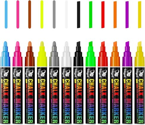 WISYOK Colored Chalk Markers 12 pcs, 12 Color Dry Erase Marker Pens, 6mm for Chalkboards Signs, Car Windows, Blackboards, Glass in Kuwait