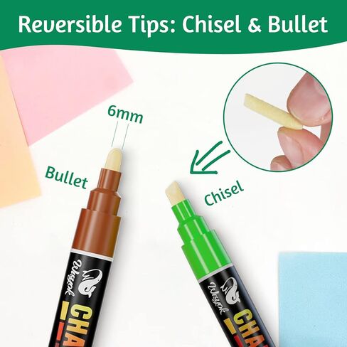 WISYOK Colored Chalk Markers 12 pcs, 12 Color Dry Erase Marker Pens, 6mm for Chalkboards Signs, Car Windows, Blackboards, Glass in Kuwait
