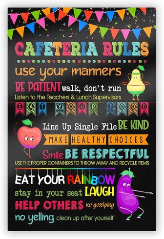 Minitowz School Cafeteria Rules Poster, Lunchroom School Teacher Sign, School Poster, Cafeteria Wall Art, Eat Your Veggie 251 in Kuwait