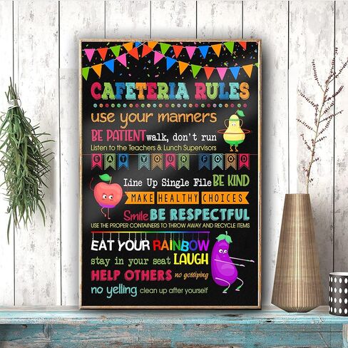 Minitowz School Cafeteria Rules Poster, Lunchroom School Teacher Sign, School Poster, Cafeteria Wall Art, Eat Your Veggie 251 in Kuwait