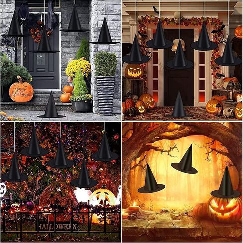 Weenkilly 8pcs Black Halloween Witch Hats with 3D Bats 44Pcs Wall Decor Hanging, Floating Front Porch Yard Indoor Outdoor Hats Decor Party witch hat in Saudi Arabia